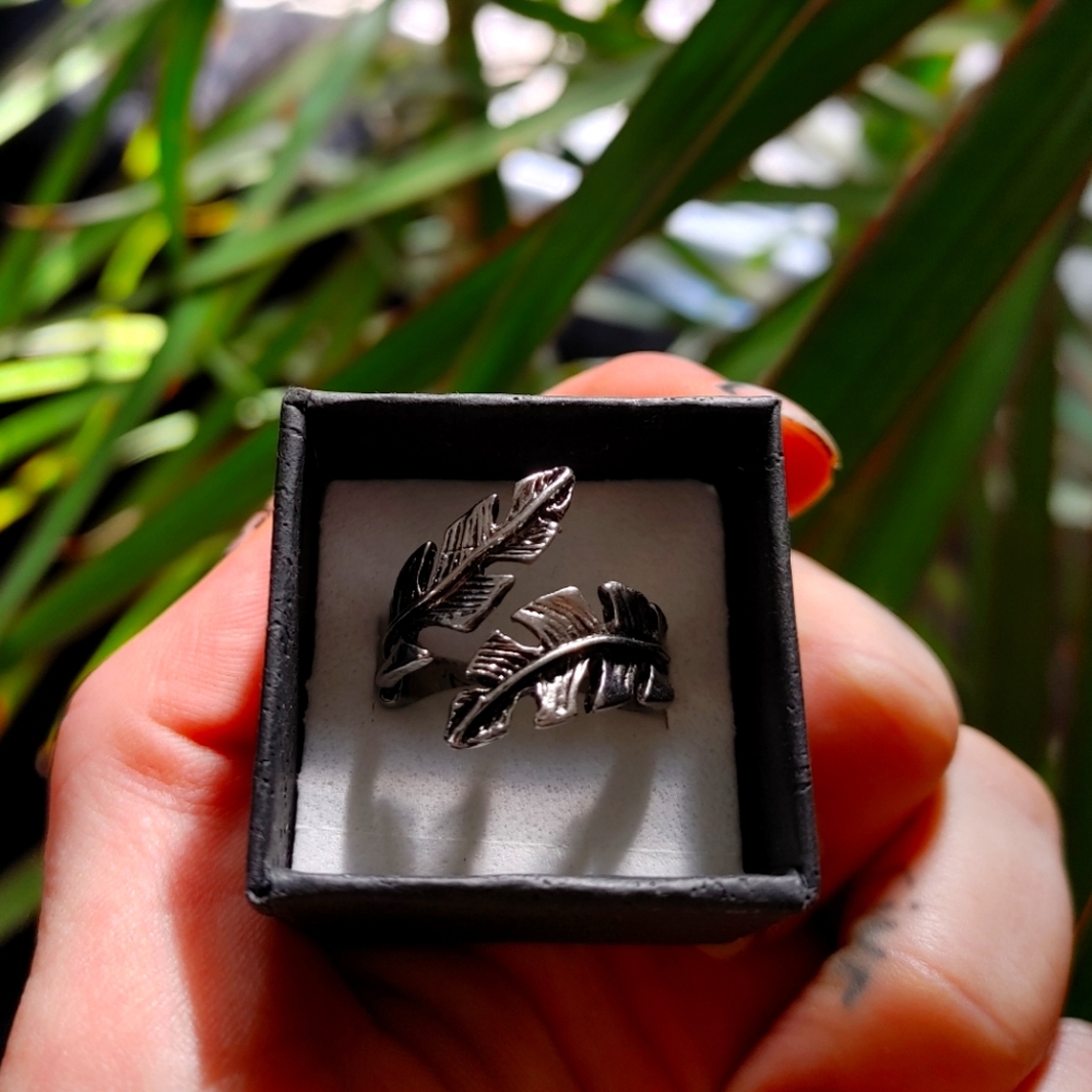 Adjustable Silver Feather Wrap Ring